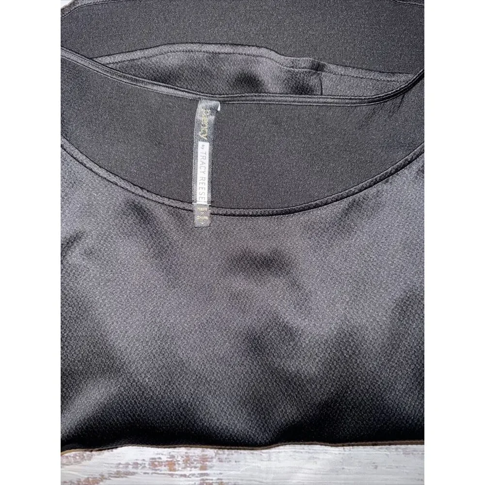 Plenty By‎ Tracy Reese Black Blouse 3/4 Sleeve Size L Large Flutter Sleeve